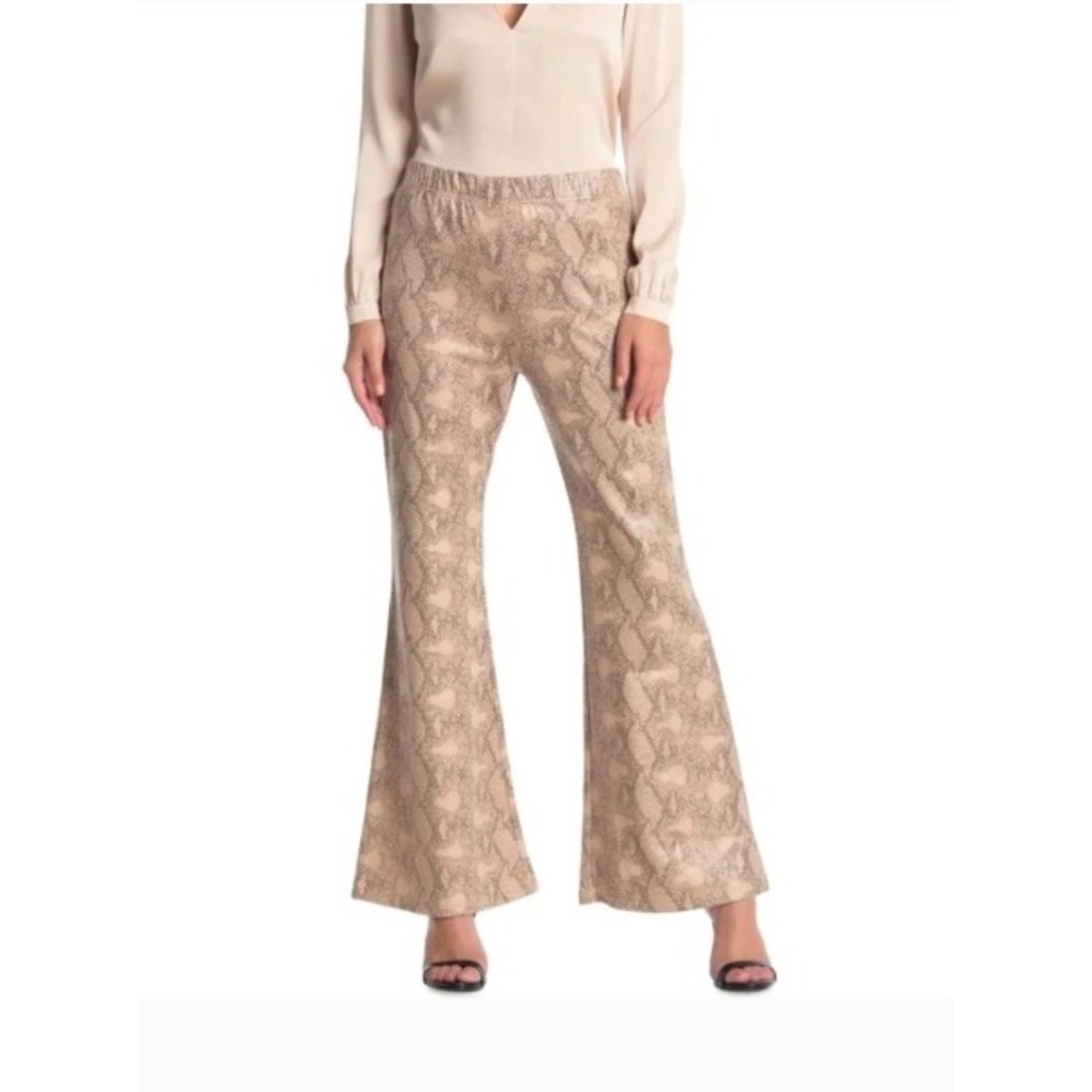 Elodie Tan Animal Print High Rise Flare Leg Pants Women XL NWT Retro Bohemian